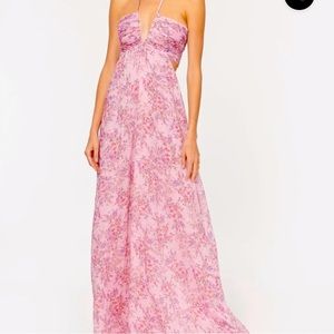 NYC cami flyer dress Metallic details and pink floral print.